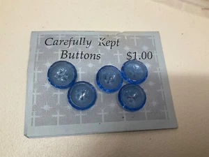 (5) Vintage Blue Glass Large Buttons 1" Faceted Back & Sides On Original Card - Picture 1 of 7