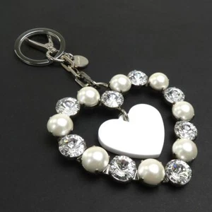 Auth MIUMIU Heart Motif Bag Charm Key Ring Silver/White Metal/Faux Pearl e58619j - Picture 1 of 9