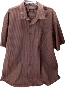 Van Heusen Short Sleeve Dress Career Shirt Chest Pocket XXL Maroon White Stripe - Picture 1 of 5