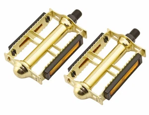 Gold Vintage Bicycle Pedals 1/2" Le Tour Rat Trap Style Cruiser Bikes - Picture 1 of 1