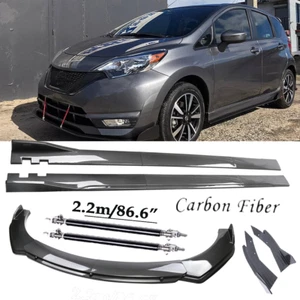 Carbon Fiber Front Bumper Lip Spoiler 86.6" Side Skirt Kit For Nissan Versa Note - Picture 1 of 22