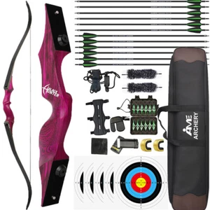 60" Recurve Bow Arrow Set Archery 20-60lbs Bamboo Core Limbs Shoot Hunting RH LH - Picture 1 of 24