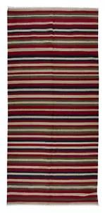 4.8x9.8 Ft Hand-Woven Vintage Turkish Kilim Rug with Colorful Stripes, 100% Wool - Picture 1 of 5