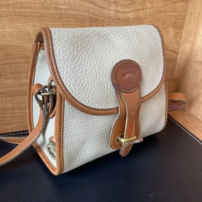 Vintage Dooney & Bourke Essex All Weather Leather Taupe & Tan Crossbody Bag - Image 1 of 4
