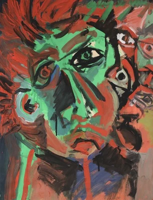 CABEZA DE HOMBRE PAPEL EXPRESIONISTA ABSTRACTO FRANCÉS GRANDE SIGLO XX - FIRMADO Foto 1 de 4