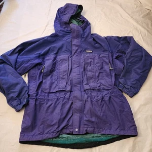 Vintage Patagonia Jacket Mens Medium Blue Softshell Hooded Full Zip Raincoat  - Picture 1 of 7