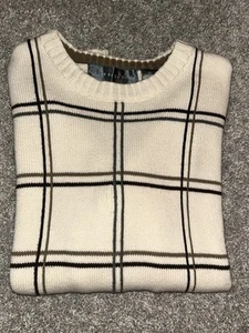 Vintage Oscar De La Renta Herren Pullover M Creme Gittermuster Rundhals Retro Designer - Bild 1 von 7