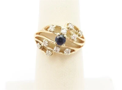 14K Yellow Gold Sapphire & ~1/5CTW Diamond Cluster Ring Size 5 - Image 1 of 4