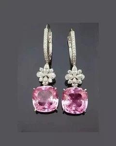 3Ct Cushion Cut Lab Created Sapphire Drop Dangle Earrings 14k White Gold Plated - Picture 1 of 4