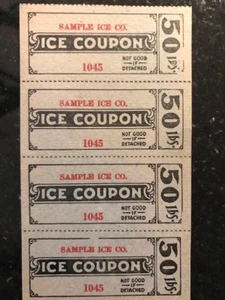 4 vintage "Ice Coupons" good for 50 lbs at Sample Ice Company 1930's era - Picture 1 of 1