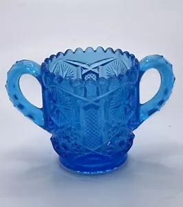 Vintage Imperial Glas blau Gänseblümchen & Knopf 2-Griff Zahnstocher Halter - Bild 1 von 7