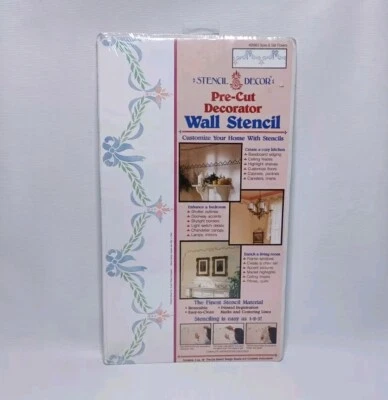Vintage 1990 Plaid Stencil Decor Pre-Cut Wall Stencils Bows & Bell Flowers - Image 1 of 4