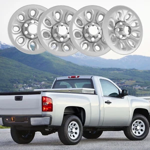 Set Of 4 17" Silver Wheel Skins Center Hub Caps For 2005-2014 Chevrolet/gmc - Picture 1 of 14