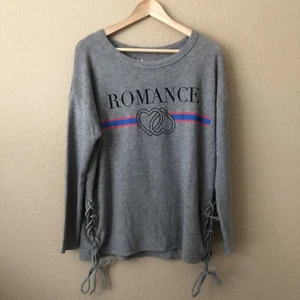 NWT Chaser Women's Gray Romance Graphic Lace Up Side Sweatshirt Size Large - Picture 1 of 5