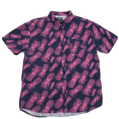 Camisa Alpha Beta Botón Piña Estampado Todo Para Hombre XL Manga Corta Rosa  Foto 1 de 4