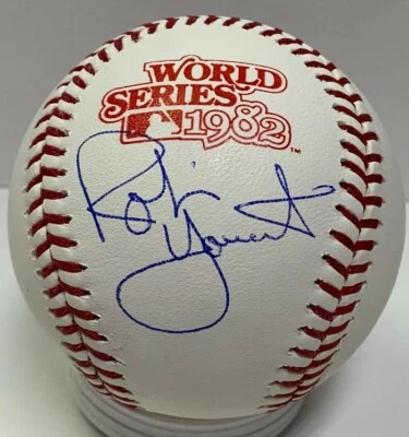 Brewers ROBIN YOUNT Signed Official MLB 1982 World Series Logo Baseball AUTO JSA - Image 1 of 2