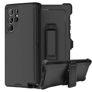 Black Defender Case For Galaxy S25 S25+ S25 Ultra/ With Belt Clip Fits Otterbox - Picture 1 of 6