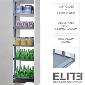 Galley Pull Out Pantry - 300mm Cupboard - 1400mm-1700mm Adjustable Height - Picture 1 of 11