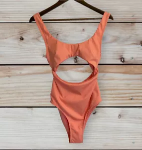 NEW ZARA Bathing Suit Size M One Piece Cut Out High Waist Peach Orange Swimwear - Picture 1 of 7