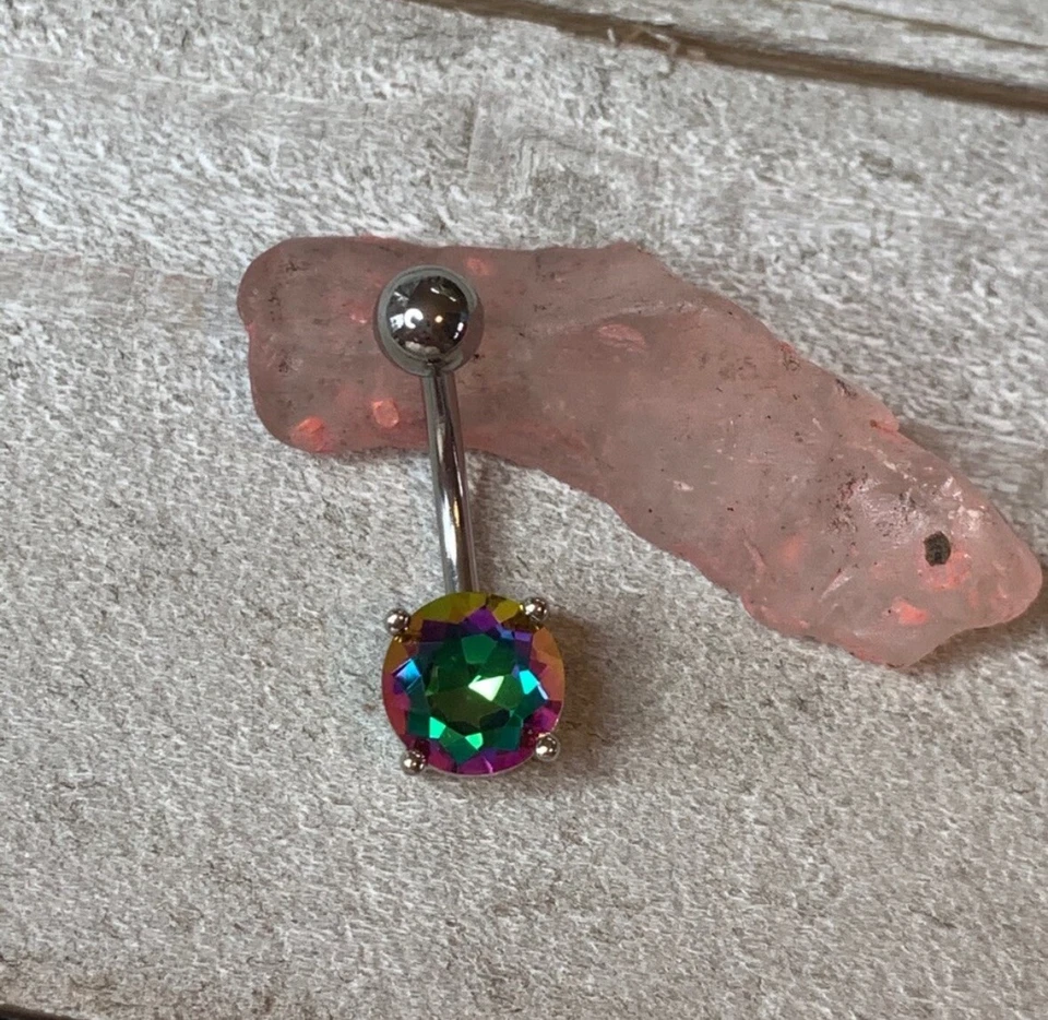 Anillo de ombligo gema mediana virtual AB calibre 14 acero quirúrgico nuevo anillo de ombligo Foto 1 de 1