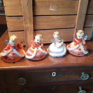 Christmas Angel Ornament Satin Made In Japan Gold Wings Set Of 4 Vintage - Picture 1 of 8