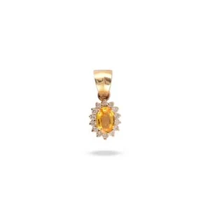 Solid 14k Gold Natural Yellow Sapphire Diamonda Cluster Pendant Jewelry - Picture 1 of 2