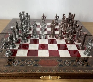 Caesar Rome Chess Set Handmade – Solid Wood Board & Zamak Metal Pieces - Picture 1 of 9