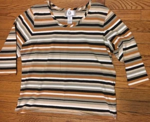 Top Threads Sportswear XL Multi-Color Cotton Blend Striped Top 3/4 Slv GUC 5611 - Picture 1 of 5