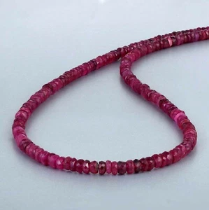 AAA Quality Ruby Gemstone Rondelle Faceted Beads 925 Sterling Silver Necklace - Picture 1 of 4