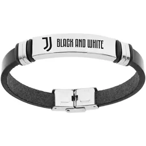 Bracciale Juventus Football in Acciaio e Pelle Nera con Scritta Black And White - Foto 1 di 1