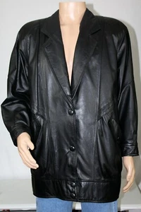 WILSONS Men's L Large Black Snap Button Leather Jacket w/Zip Out Lining GUC - Picture 1 of 12