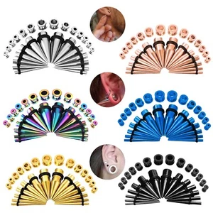 14-28PCS Kit Allungamento Orecchie Acciaio 316L Tappi Conici Tunnel Gauge Expander 00G-12G - Foto 1 di 28