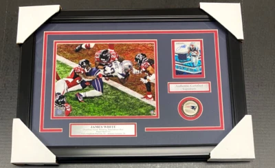 TARJETA AUTOGRAFIADA JAMES WHITE GW TOUCHDOWN SUPER BOWL LI CON FOTO 8X10 enmarcada Foto 1 de 2