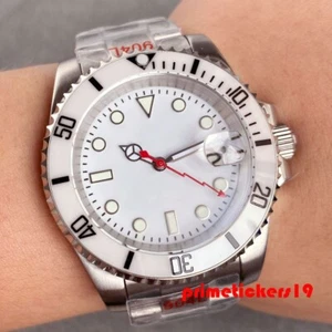 NH35 Steel Automatic Men Watch Date White Dial Sapphire Ceramic Bezel Mechanical - Picture 1 of 8