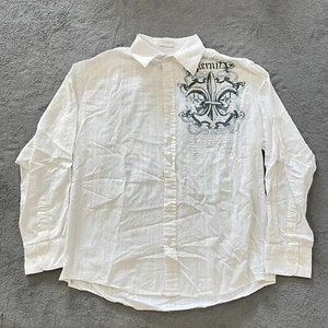 Vintage Eighty Eight White Button Up Gothic Print Long Sleeve Shirt Men's Size L - Picture 1 of 7