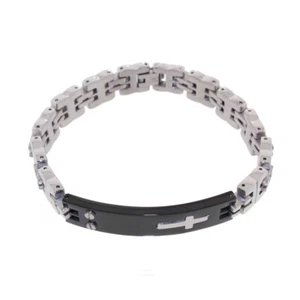 Pulsera Hombre Acero Inoxidable Chapado en Negro con Cruz Plateada ID 8.5" - Imagen 1 de 2