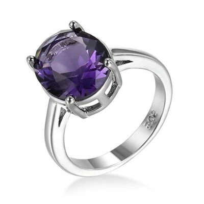 Anillo de compromiso para mujer talla 6-10 corte ovalado AAA circonita cúbica relleno de oro blanco púrpura Foto 1 de 4