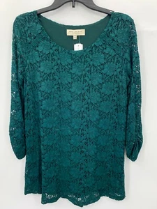 Skies Are Blue Maternity Small Top Green Stretch Lace Sheer Long Sleeve NWT - Picture 1 of 6