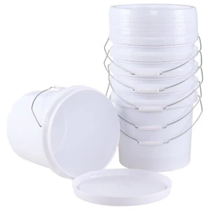 6 Pack White Plastic Bucket w/ Handle & Lid Food Storage Bucket Container, 4 Gal - Picture 1 of 11