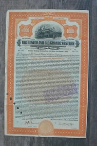 Denver Rio Grande Western Railroad Company Gold Stock / Bond Certificate - Bild 1 von 3