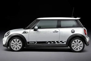 Mini Cooper S Car Sticker, Checker Flag Side Stripe Custom Graphic Decal - Picture 1 of 5