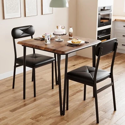 Dining Set for 2 Table and 2 Upholstered Chairs Wood Top for Small Space Kitchen - Image 1 of 4