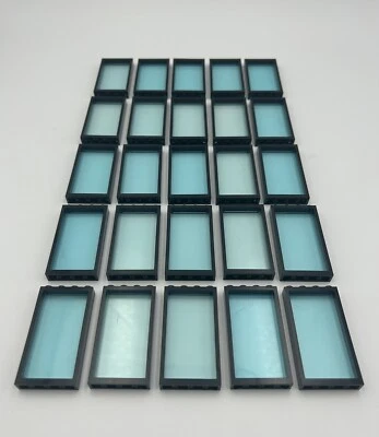 LEGO LOT OF 25 Black Door Frame 1x4x6 Trans-Light Blue Glass / City Window Walls - Image 1 of 4