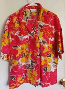Vintage Schrader Separates 100% Silk Shirt 10 Womans Red Yellow Hawaiian Floral - Picture 1 of 8