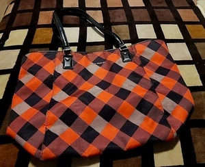 Vera Bradley Large Zip ELLA Tote BUFFALO PLAID Burnt Orange Black Red Purse $168 - Picture 1 of 8