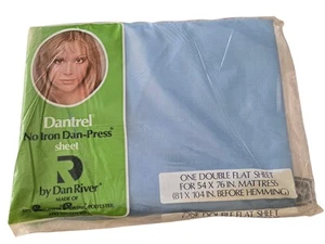 Vintage Dan River Fitted Sheet Double Solid Blue Cotton Blend Dantrel 81x104" - Picture 1 of 3