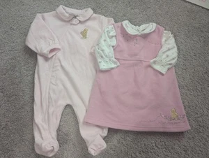 Vintage Classic Pooh fleece Dress And Sleeper 9m Pink. - Picture 1 of 6