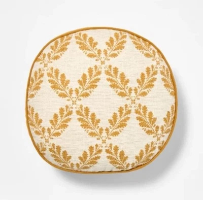 Threshold Studio McGee 16” Round Pillow – Golden Yellow Cream Leaf Pattern – NEW - Image 1 of 4
