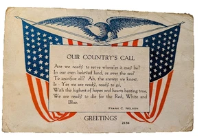 Our Countrys Call Frank Nelson Vintage Postcard Patriotic Poem 1917 WWI Antique - Picture 1 of 5