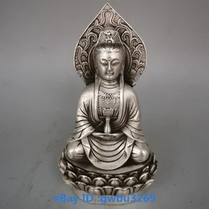 Colecciona estatua antigua de la diosa Guanyin tallada a mano en plata del Tíbet con Qianlong Mark21811 - Imagen 1 de 8